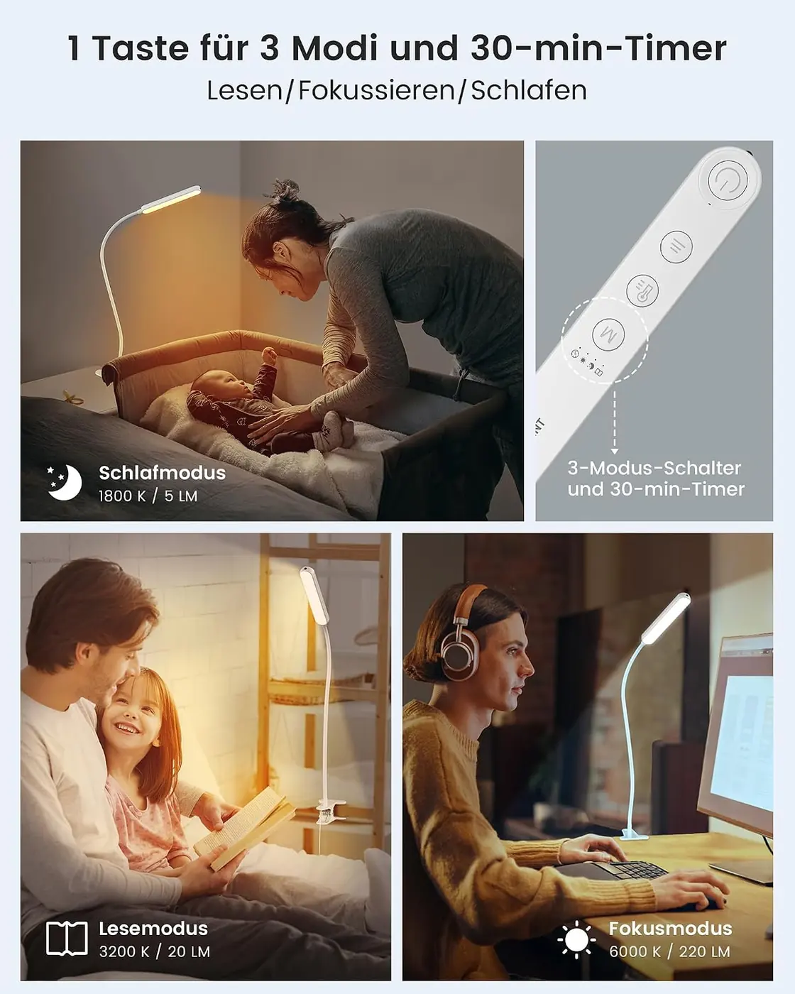 38 LED Klemmleuchte – Augenschonende Klemmbar Schreibtischlampe Kinder – zusätzliche Produktansicht