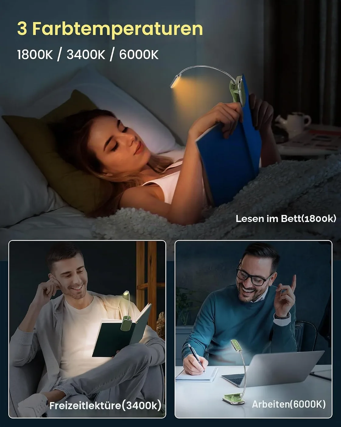 Posh Premium Leselampe Buch Klemme mit Timer – zusätzliche Produktansicht